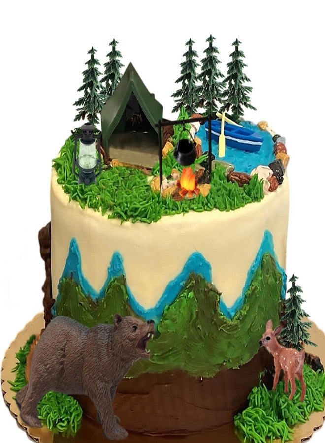 ChoJoy Camping Cake Toppers with Tent Fire Trees Boat Bear Deer Set for Birthday Party - Image 3